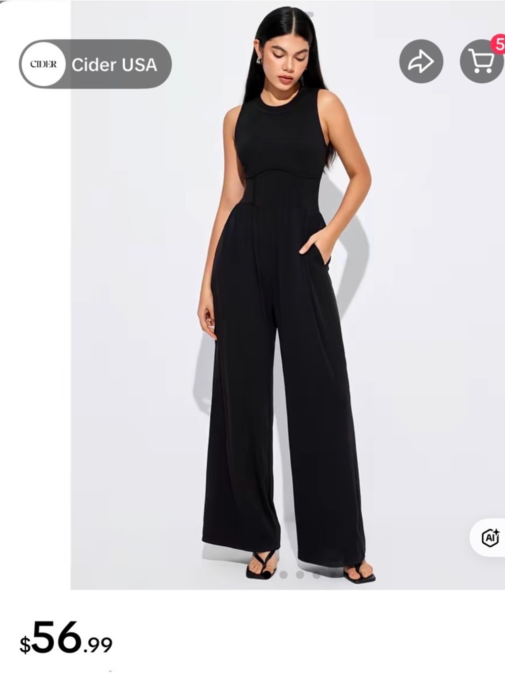 Cider Black Sleeveless Wide-Leg Jumpsuit